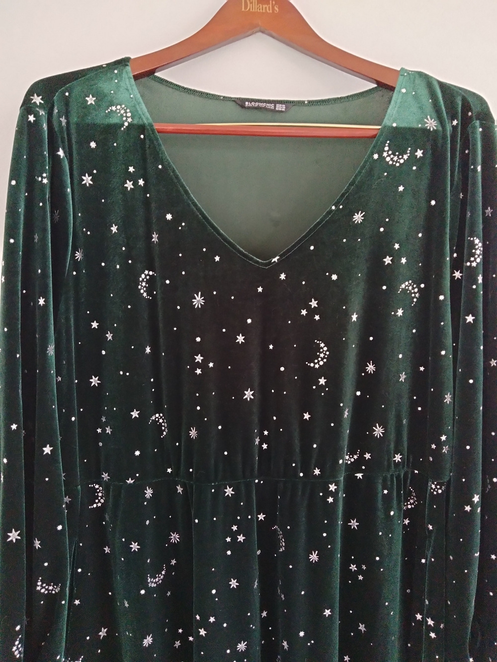 EUC Bloom Chic Dark Green Velvet Celestial Star Moon Maxi Dress